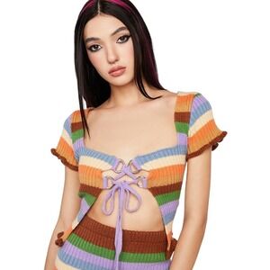 The Ragged Priest New Size L Dawn Knit Crop Top Colorful Striped